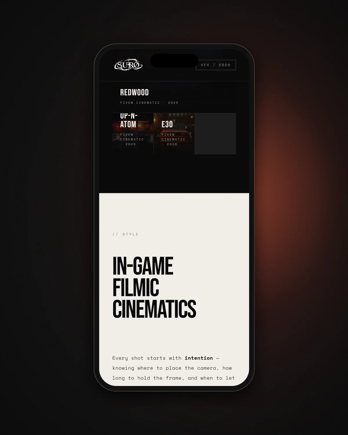 Cinematic reel and style section on a phone