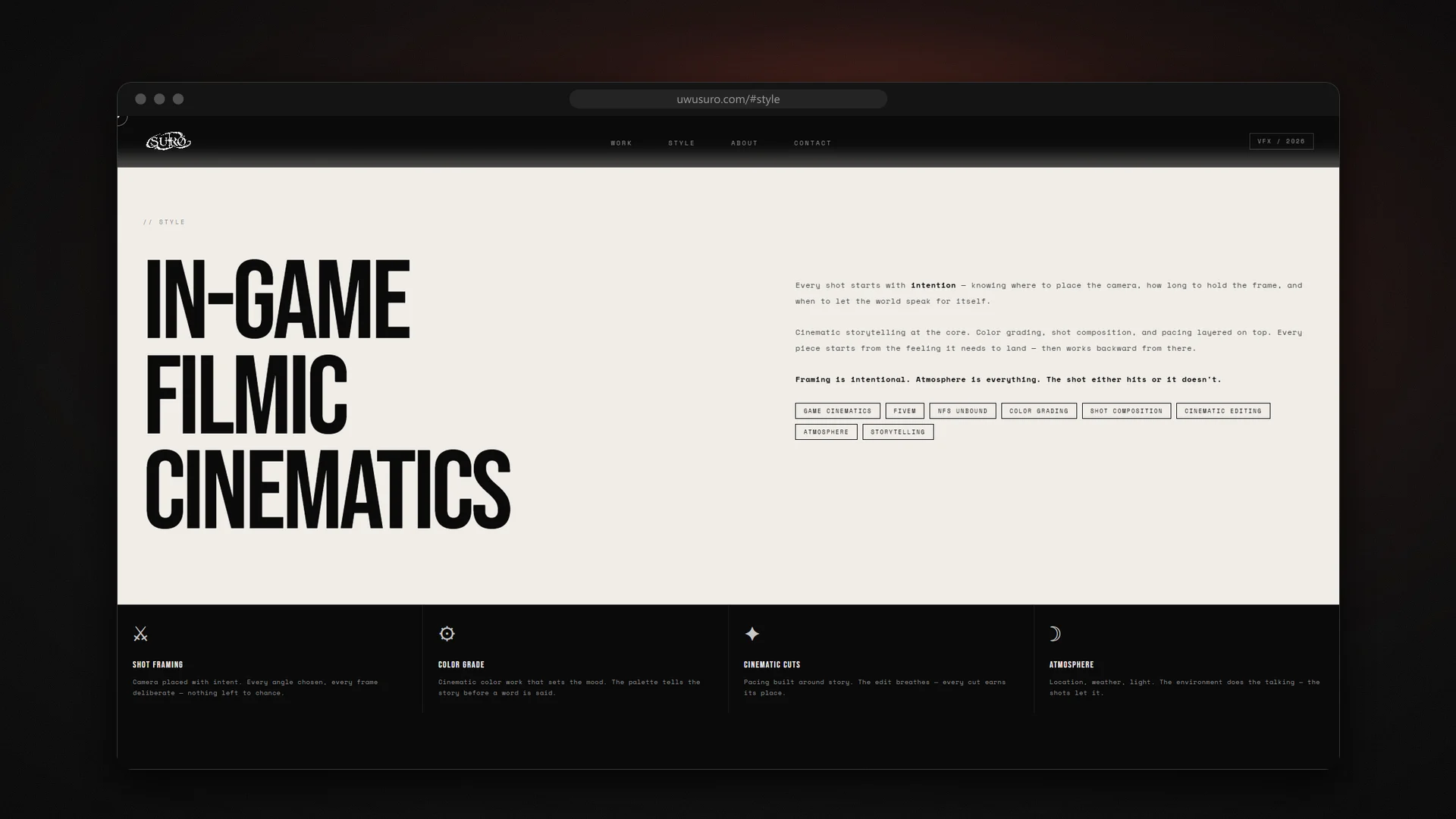 Style section: In-game filmic cinematics