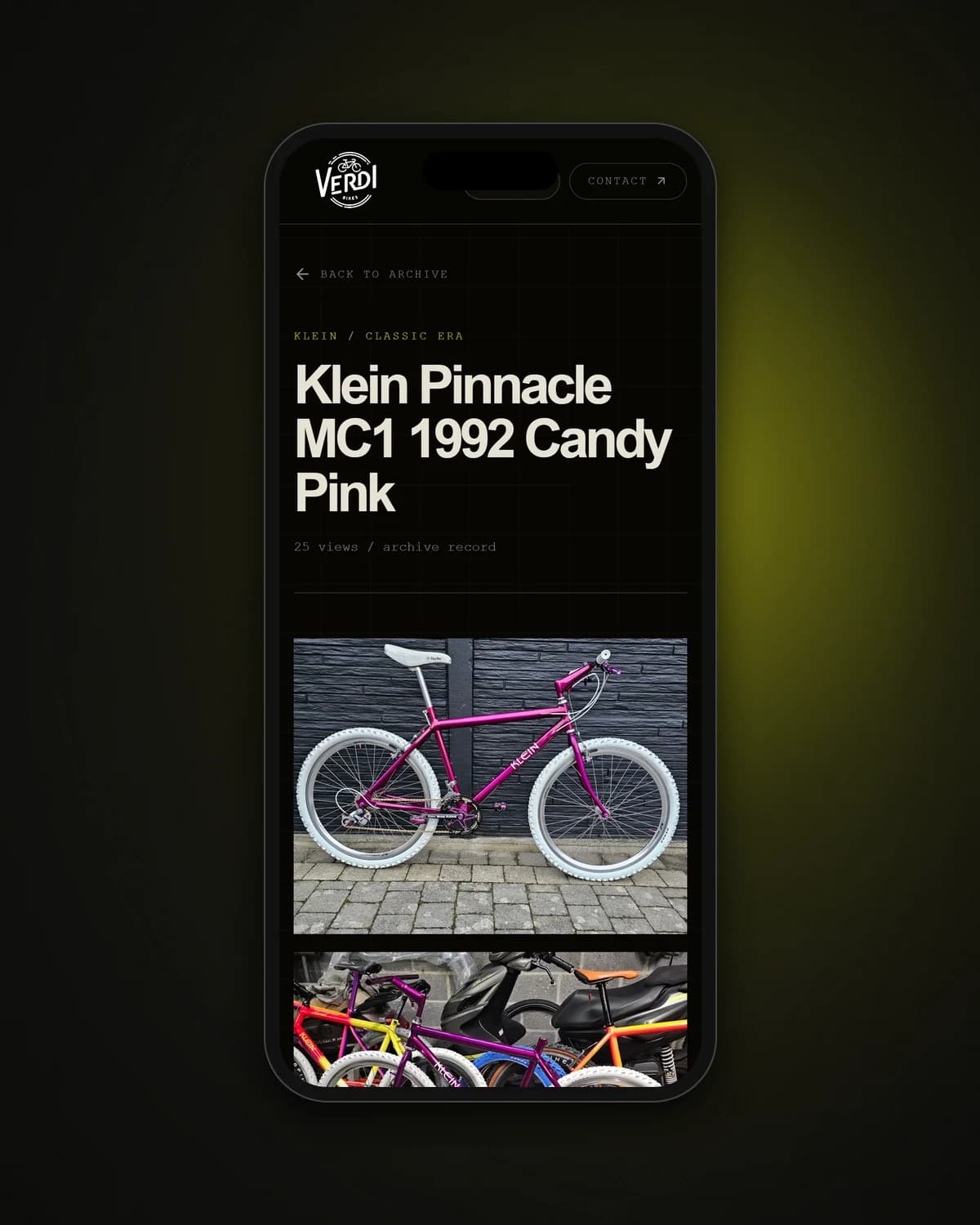 A bike record on a phone: Klein Pinnacle MC1 1992 Candy Pink