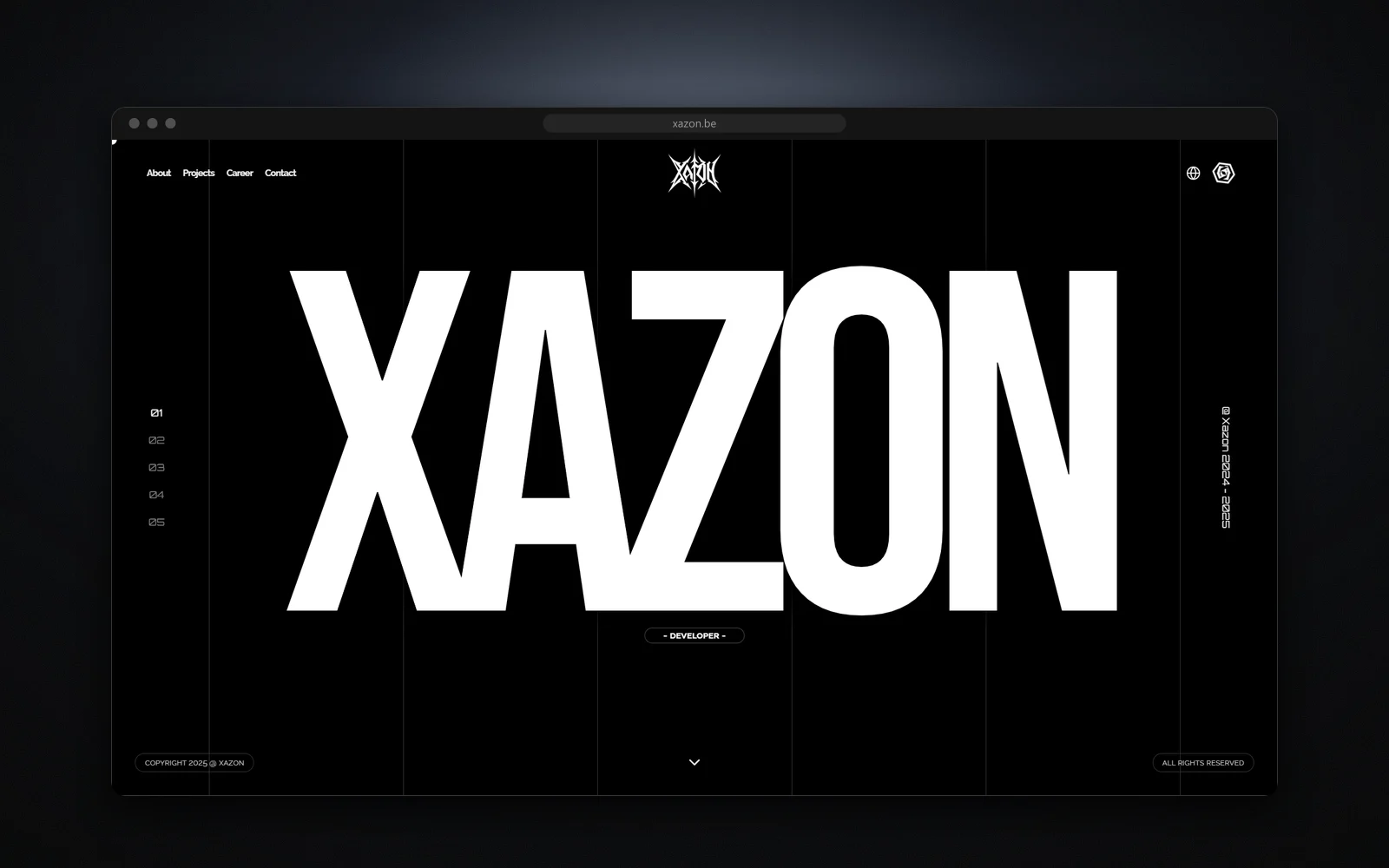Xazon homepage: a giant XAZON wordmark on black