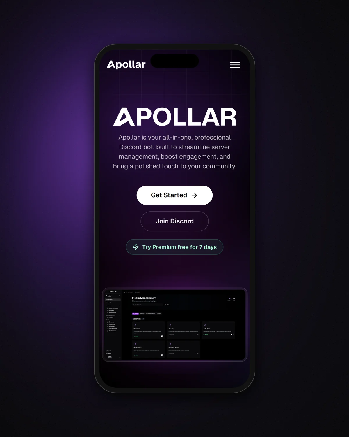 Apollar landing page on a phone