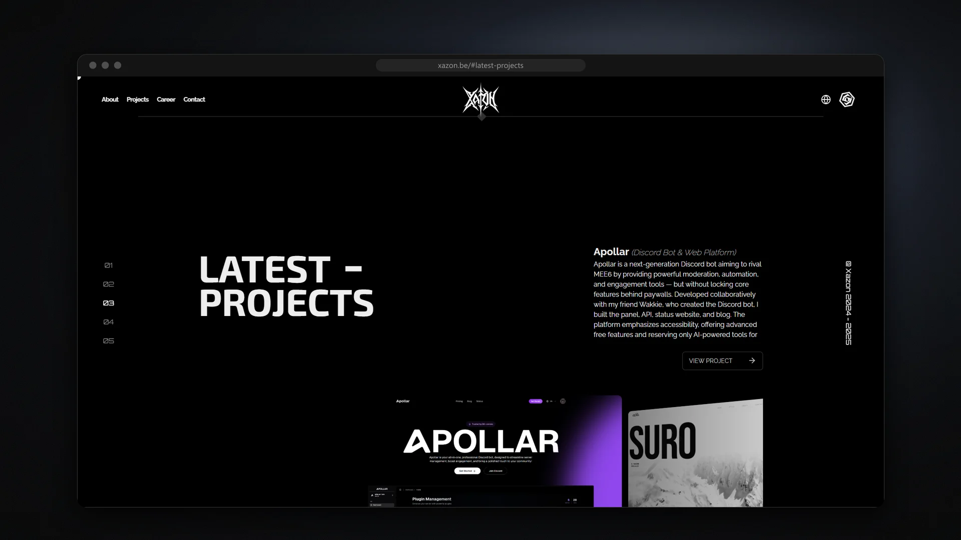 Latest projects section featuring Apollar
